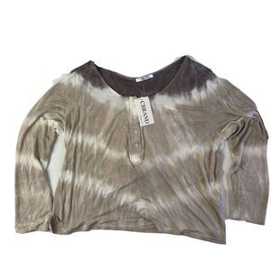 TIE-DYE Henley Womens XXL Long Sleeve Top 1/4 Button Scoop Neck Relaxed New